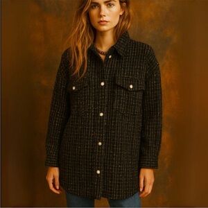 Lane Bryant Black Pearl Button Sequin Thick Tweed Shacket Holiday Shirt Blazer